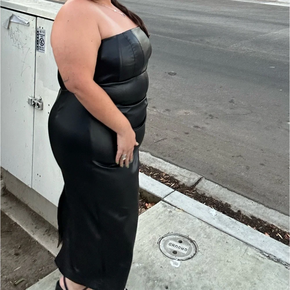 Eloquii plus size black pleather midi dress - Picture 2 of 8